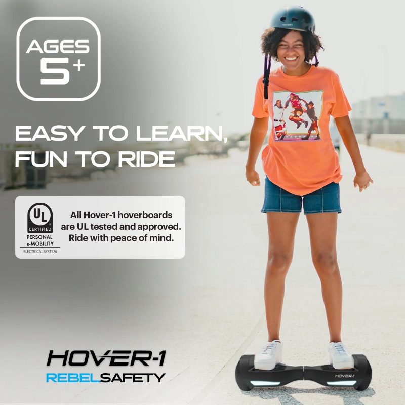 Hover-1 Rebel Kids Hoverboard with LED Headlight, 6 m Max Speed, 130 Lbs. Max Weight, 3 Miles Max Distance - Pink Zebra - Image 4