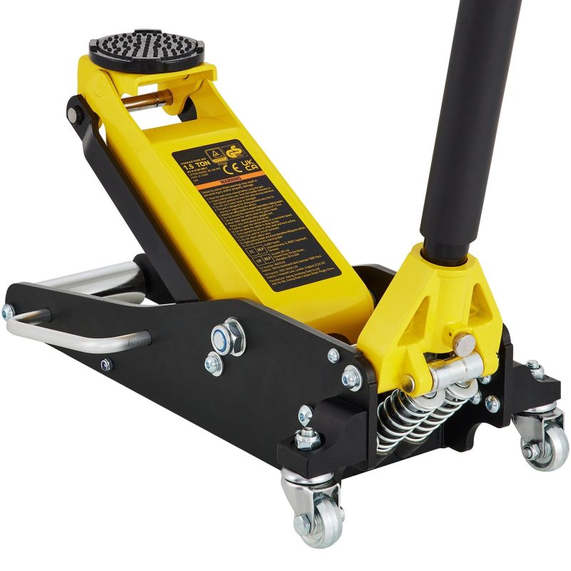 BENTISM Low Profile Floor Jack 1.5 Ton (3300 lbs), Aluminum and Steel Hydraulic Racing Floor Jack, Dual Piston Quick Lift Pump, 3-3/20" - 14-10/27" Height Lifting Range, Yellow+Black