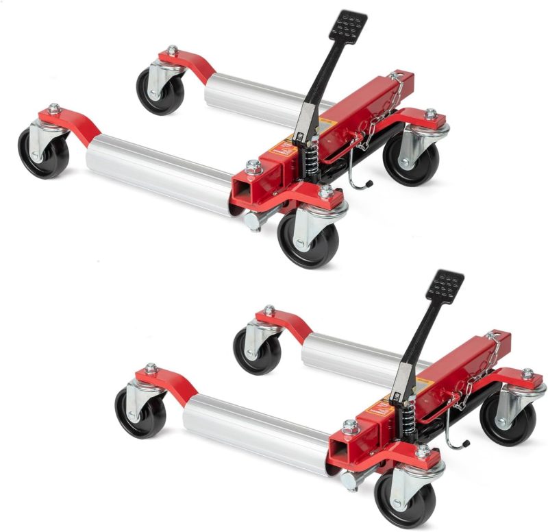 TUFFIOM Car Wheel Dolly Jack Set of 2, Hydraulic 1500-lbs Car Skates, 12'' Wheel Vehicle Positioning Jack, Heavy Duty Rollers with Foot Pedal for Tire Auto Repair Moving, Red/ Blue