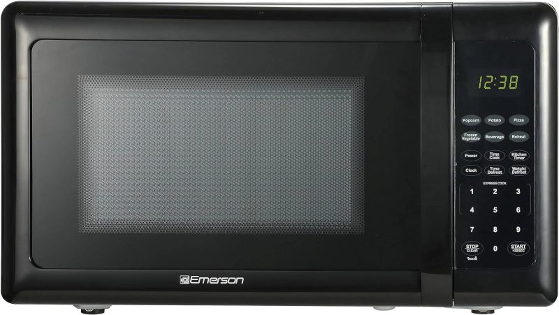 Compact Countertop Microwave Oven with Touch Control, LED Display, 700W, 10 Power Levels, 6 Auto Menus, Glass Turntable and Child Safe Lock, 0.7 Cu., Ft. Black