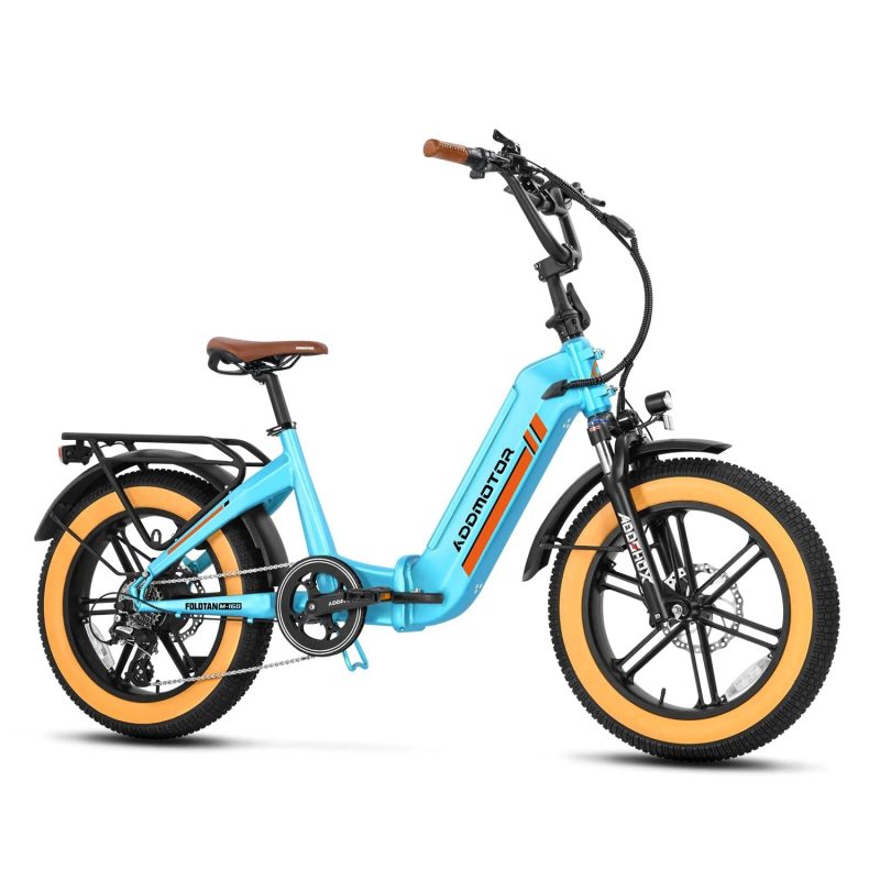 Addmotor Electric Bike for Adults, 750W Folding Electric Bike, 20'' Step-Thru Strong Frame Fat Tire M-160 Electric Bicycle 100 Mi Long Range Foldable Ebike W/Torque Sensor & Hydraulic Brakes,Sky Blue