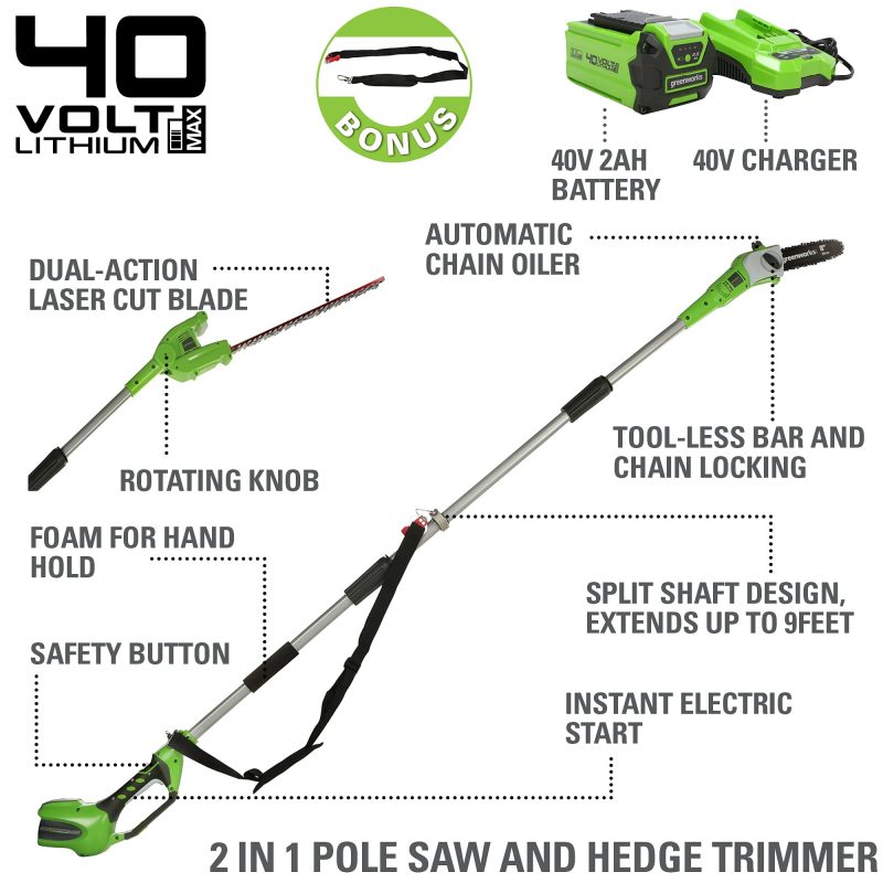 Greenworks Polesaw Hedge 2 0Ah Battery - Image 2