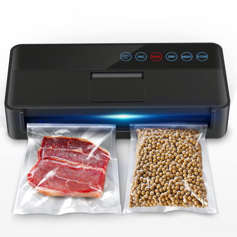 vsdk Vacuum Sealer Machine, Automatic Food for Preservation with sealers bags, Dry Moist Modes, Led Indicator Lights, Compact Design Full 95 Kpa (Black) , (V8111)