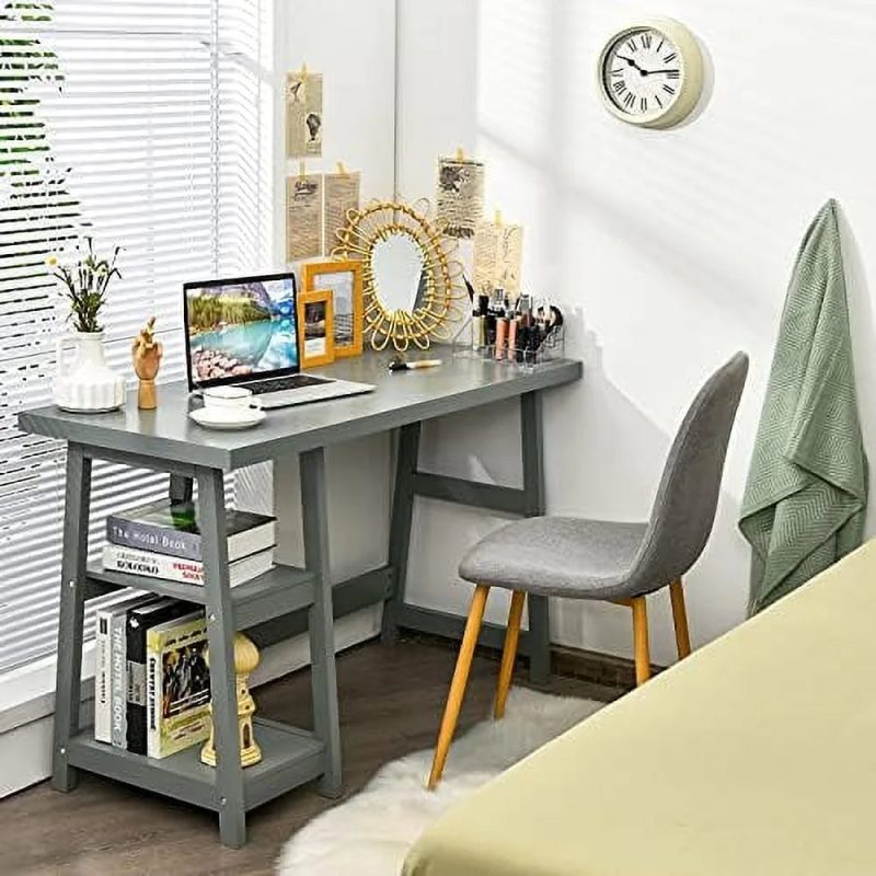 ASDRFYU Computer Desk with Shelves Modern Trestle Desk Home Office Desk with Space Saving Study Writing Desk Desk for Bedroom - Image 2