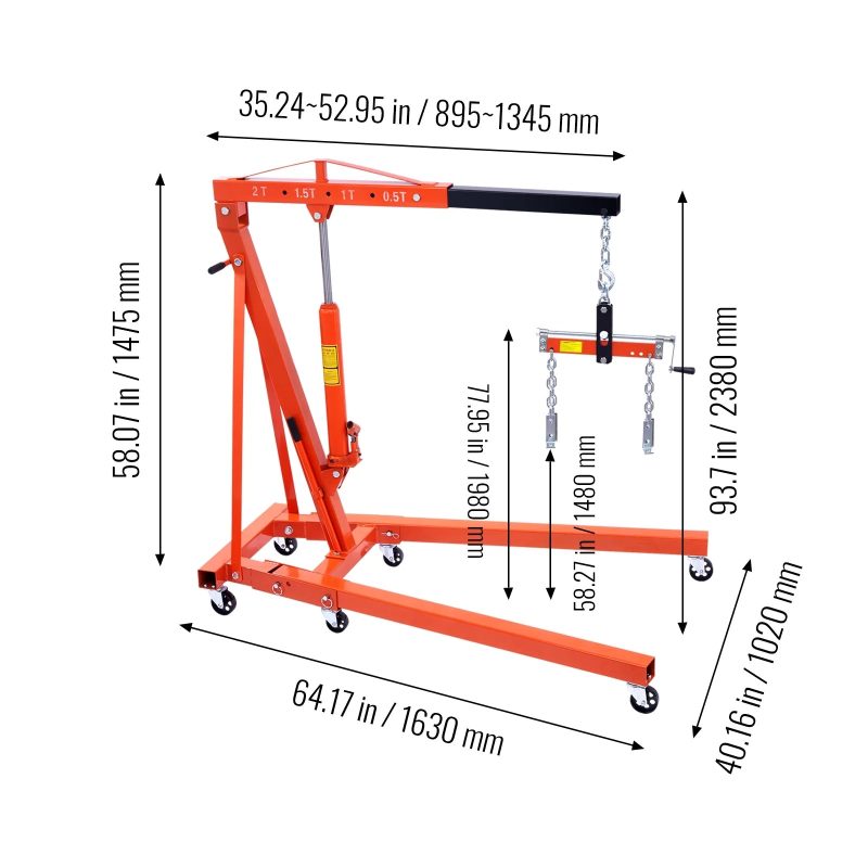 BENTISM 2T Folding Engine Crane Engine Hoist with Level 4400 lbs/2 ton Heavy-Duty Cherry Picker Shop Crane Oldable Engine Crane - Image 8