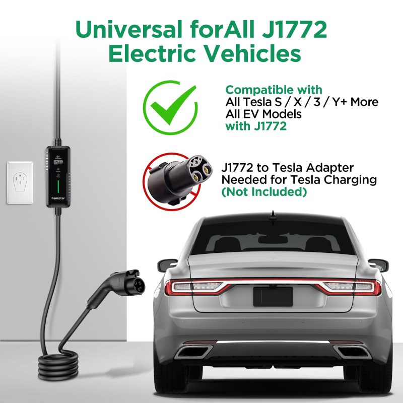 Famistar EV Charger, Level 2 Portable Electric Vehicle Car Charger Charging Station, 14-50 Plug, 32 Amp, 100-240V, 25FT Model, IP65 Waterproof, 0.96” LCD Screen, UL Recognized, for SAE J1772 EV - Image 2