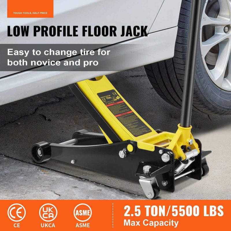 BENTISM Low Profile Floor Jack 2.5 Ton (5500 lbs), Aluminum and Steel Hydraulic Racing Floor Jack, Dual Piston Quick Lift Pump, 3.64""-19.49"" Height Lifting Range, Yellow+Black - Image 2