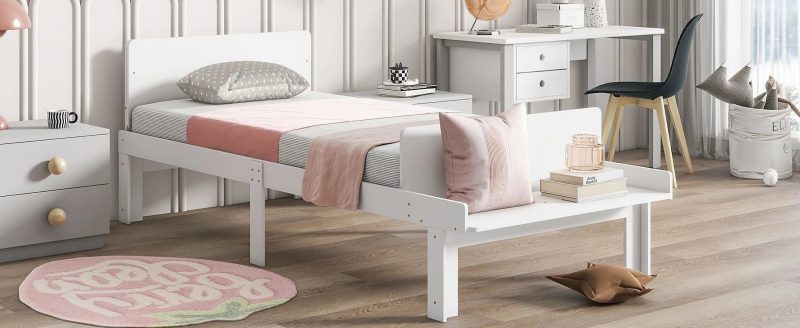 Create a chic and cozy bedroom look with this stylish and elegant white twin bed featuring a footboard bench for added comfort - perfect for enhancing the style and comfort of your bedroo - Image 6