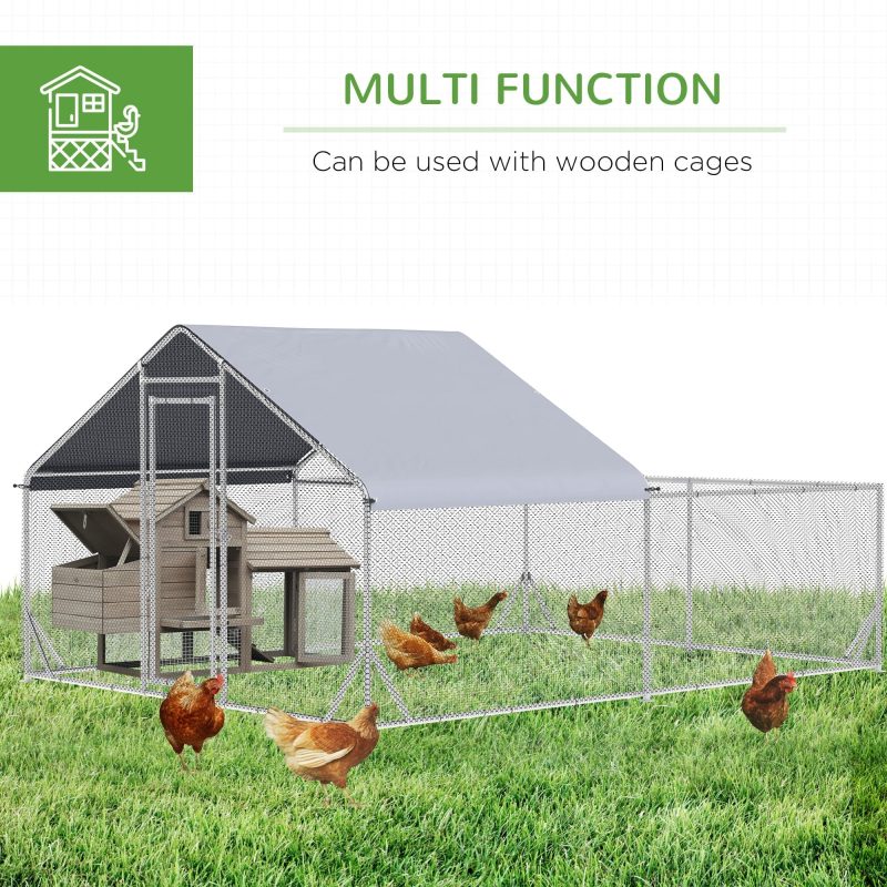 PawHut 13.1 ft Large Metal Chicken Coop for 12 Chickens, Walk-In Chicken Coop Run, Big Chicken House, Ducks Rabbit Enclosure for Backyard with Water-resistant and Anti-UV Cover - Image 5