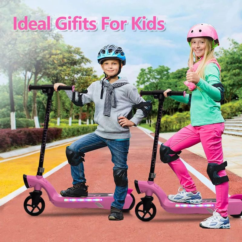 iRerts Kids Electric Scooter for 6-14 Year Old, Portable Kids Scooter for Boys Girls, 12V 45W Kids Electric Scooter with Front Big Light, Rear Brake, Colorful Deck Light, Pink - Image 8