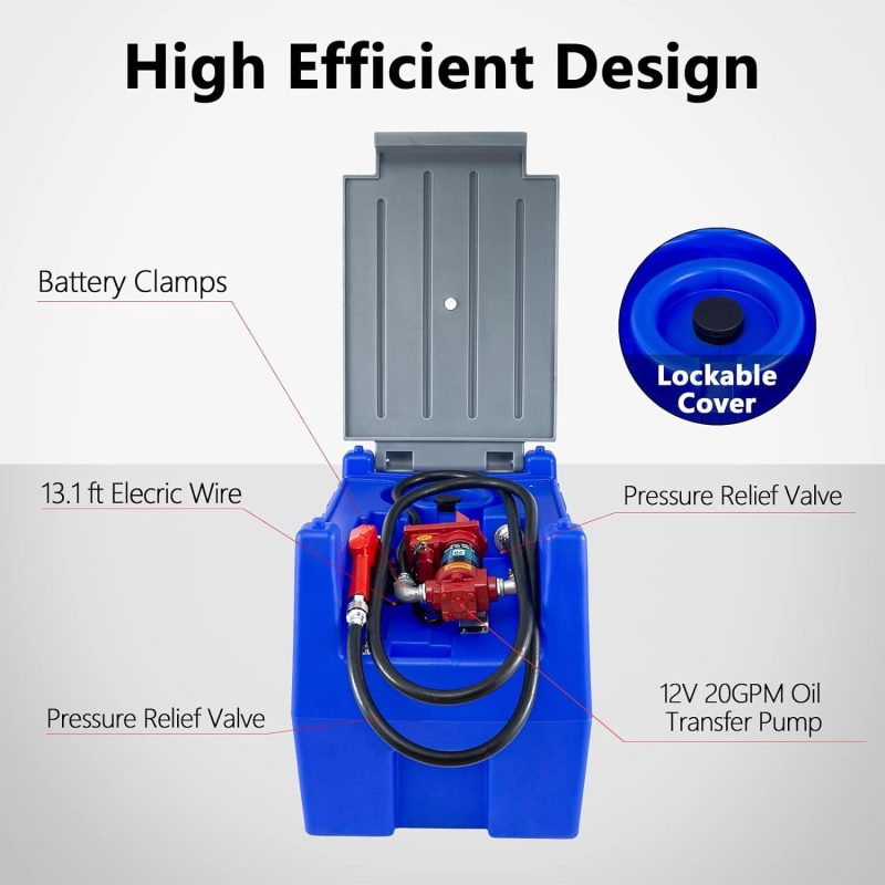 TECSPACE 58 Gallon Gasoline Tank, Portable Fuel Tank with 12V Electric Fuel Transfer Pump, 40 GPM Gasoline fuel Tank with 4 Meters Hose for Gasoline Transportation (Blue, 58 gal) - Image 4