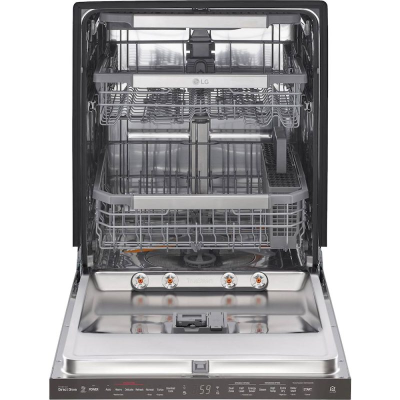 LG - 24" Top Control Built-In Smart WiFi-Enabled Dishwasher with Steam, 3rd Rack and Stainless Steel Tub - Black stainless steel - Image 9