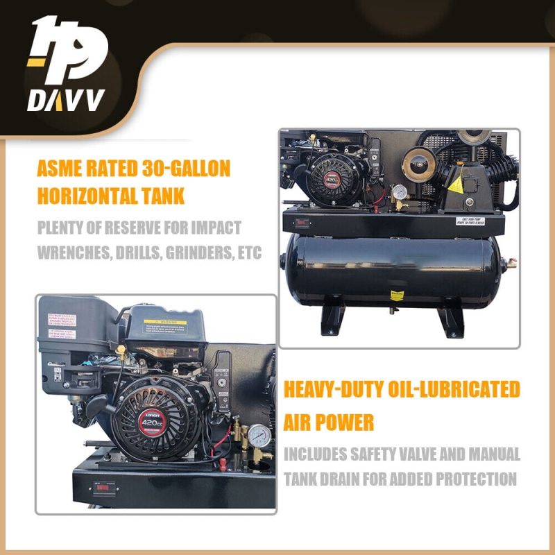 HPDAVV 13HP Gas-Powered 180psi Air Compressor 420CC Engine 30Gal Tank 24cfm 2 Stage - Image 10