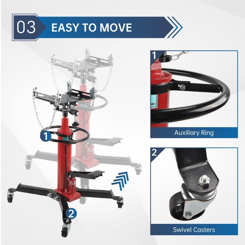 BATONECO 1660 lbs/0.75T Capacity Hydraulic Transmission Jack 34" - 70" Adjustable Height Telescopic Transmission Jack 2-Stage w/ Pedal 360° Swivel Wheel Lift Hoist for Car Lift Garage - Image 6