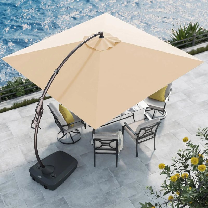 Grand Patio 10x10 ft Deluxe Cantilever Aluminium Offset Umbrella, Rectangular Patio Umbrella with Base, Champagne