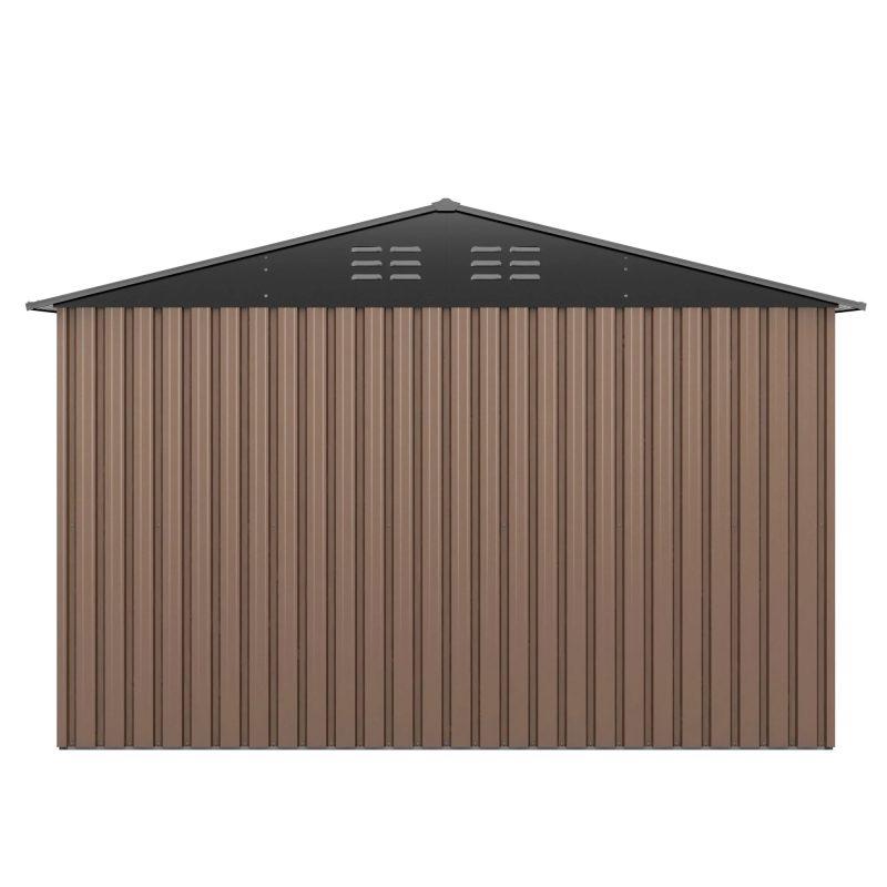 JAXPETY 10 x 10 ft Outdoor Metal Storage Shed with Window & Lockable Door for Garden, Backyard, Tool Storage Use, Brown - Image 16