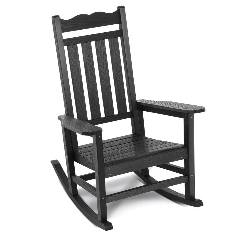 Stoog All-Weather Patio Rocking Chair with 400 lbs Weight Capacity, Oversized Porch Rocker Chair, for Backyard, Fire Pit, Lawn, Garden, Outdoor and Indoor, Black