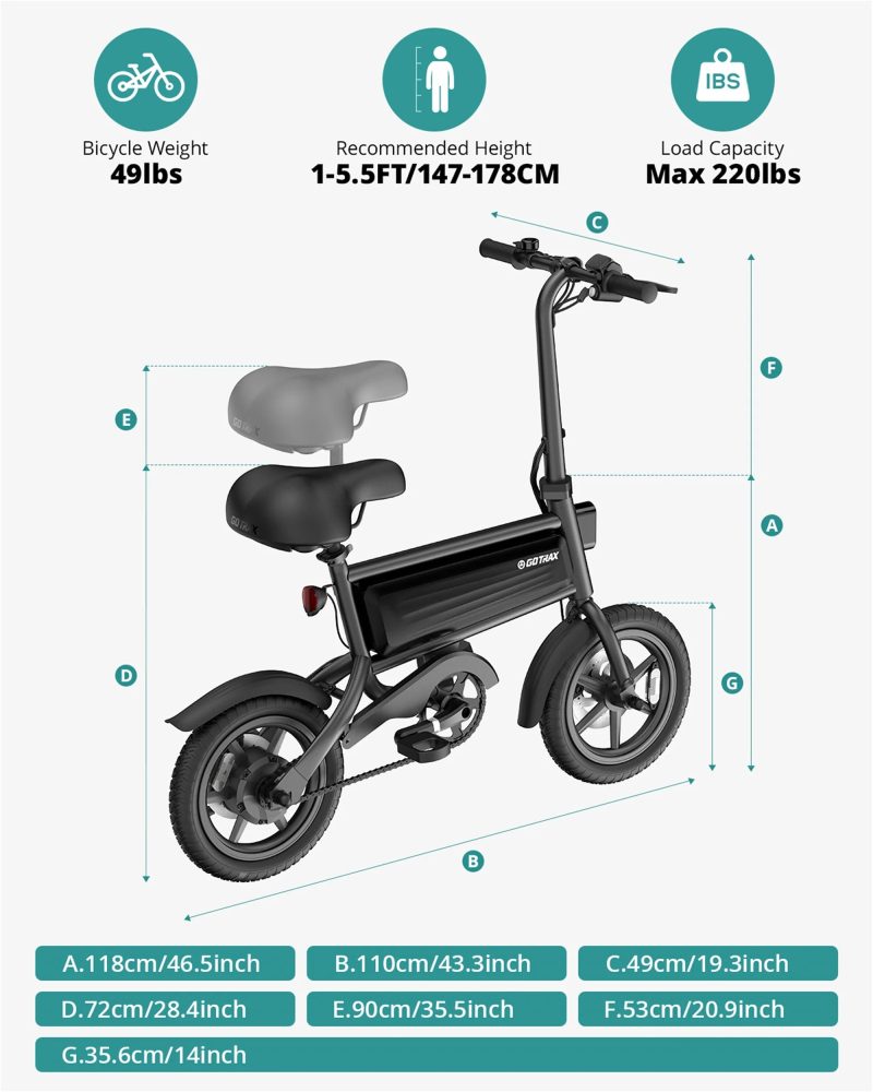 GOTRAX S2 14" Folding Electric Bike for Adults and Teens, 250W 15.5Mph, 15Miles LED Display Mini E-Bike for Commuting - Image 9