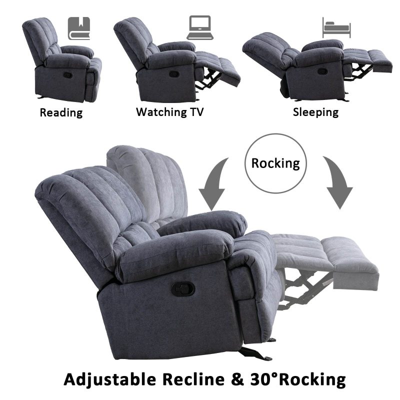 Dreamsir Oversized Rocker Recliner Chair, Manual Recliner Single Sofa Couch, Soft Fabric Overstuffed Rocking Chair for Living Room, Theater Seating for Big Man, Grey - Image 3