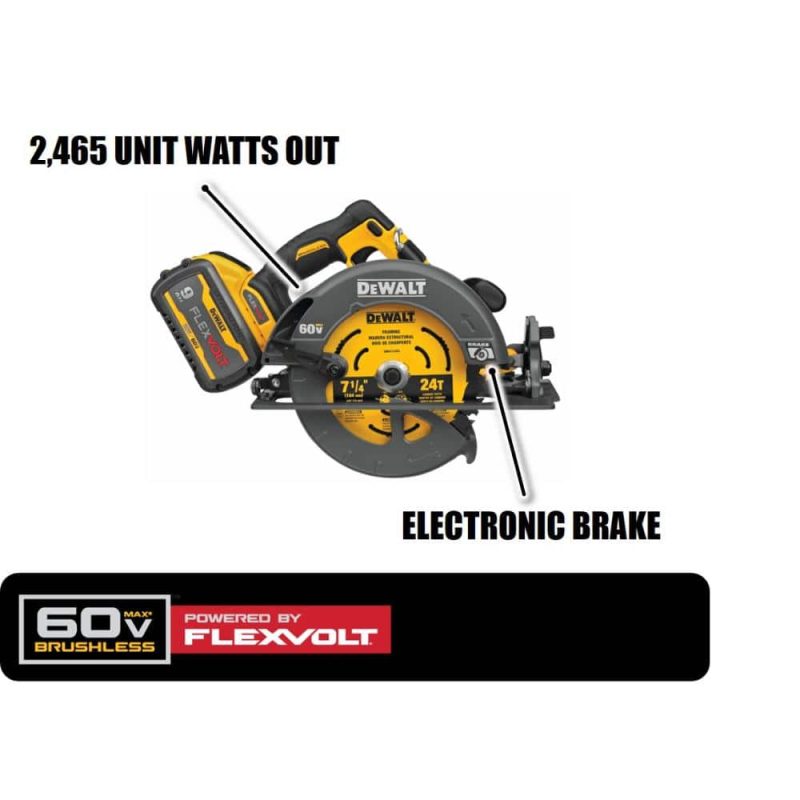 FLEXVOLT 60V MAX Cordless Brushless 7-1/4 in. Circular Saw with Brake with (1) FLEXVOLT 9.0Ah Battery DCS578X1 - Image 3