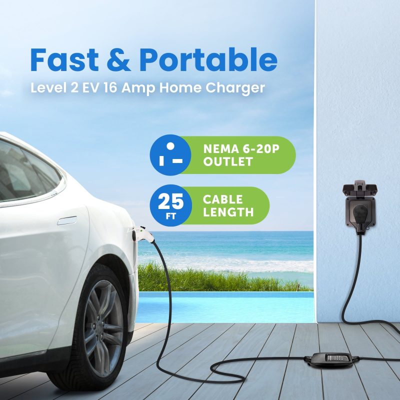 EV Charge+ Duosida Level 2 EV Charger – 16 Amp SAE J1772 Portable EV Charging Station – 25 Ft Cord with NEMA 6-20P – Charging Cable EVSE Travel Case - Image 8