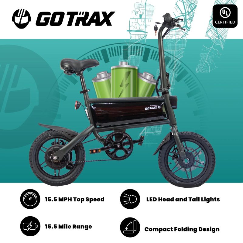 GOTRAX S2 14" Folding Electric Bike for Adults and Teens, 250W 15.5Mph, 15Miles LED Display Mini E-Bike for Commuting - Image 8