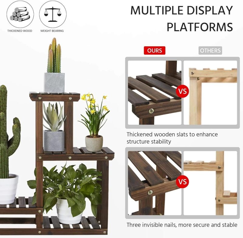 Flower Display Stand Wooden Plant Shelf Racks Indoor Flower Stands Pots Display Rustic Shelf Holder Outdoor Assorted Usage Unit for Patio Garden Yard Corner Balcony Living Room Bedroom - Image 5