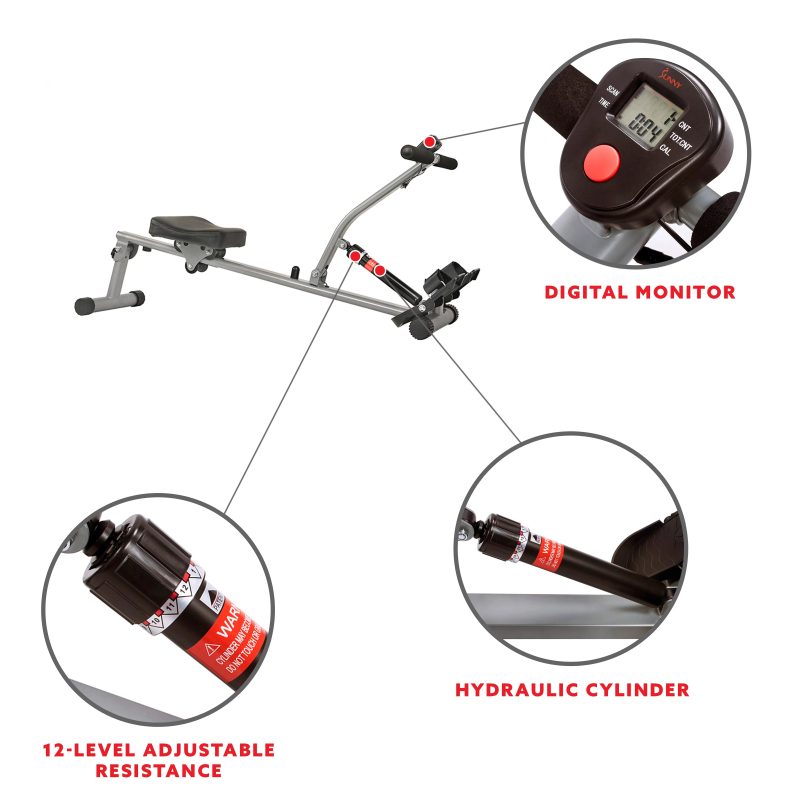 Sunny Health & Fitness SF-RW1205 12 Adjustable Resistance Rowing Machine Rower w/ Digital Monitor - Image 2