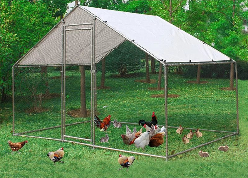 Large Chicken Coop Metal Chicken Runs for Yard, 10' Walk in Chicken Coop Cage Chicken Pen Poultry Cage with Waterproof & Anti-UV Cover Heavy Duty Rabbit Hutch Duck Cage for Outdoor, Backyard and Farm