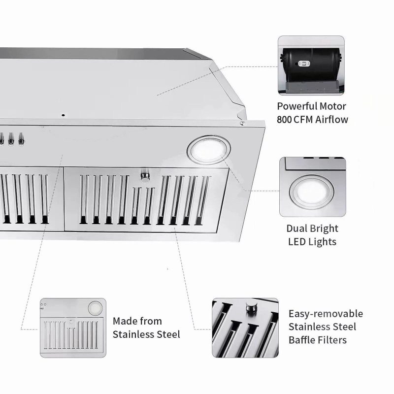 JOEAONZ 36 inch Range Hood Built-in 600CFM Stainless Kitchen Vent 3-Speed with Led Bulb Easy Clean Filter - Image 7