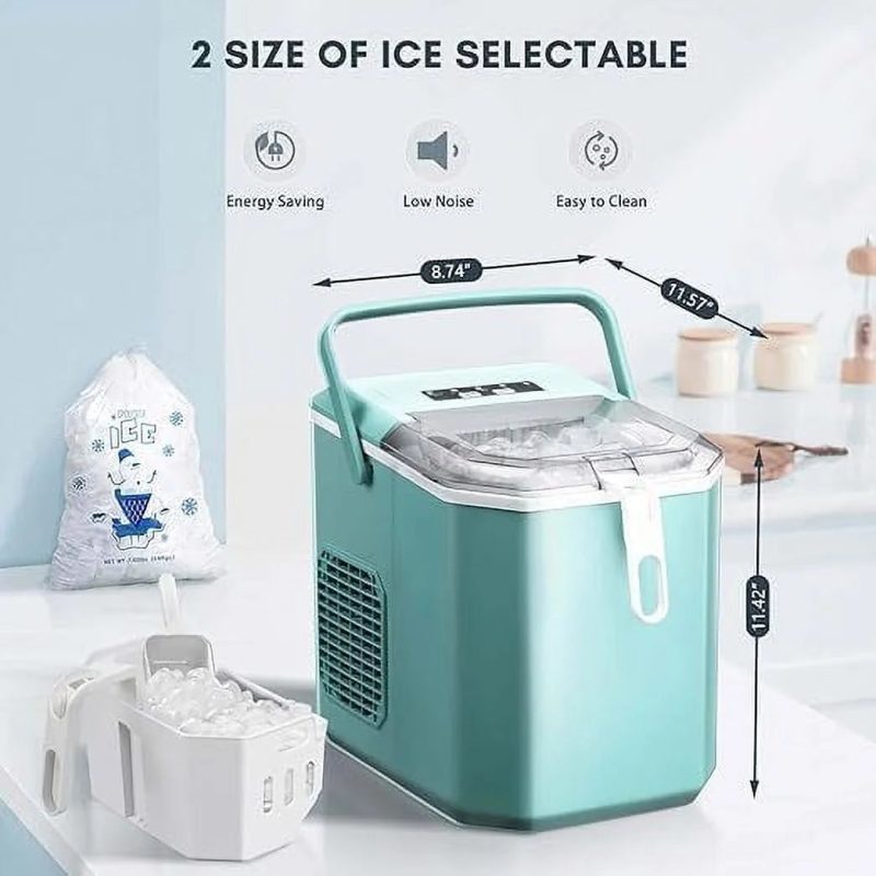 Countertop Ice Maker,Portable Ice Machine with Carry Handle,Self-Cleaning,Basket and Scoop,9 Cubes in 6 Mins,26.5lbs/24Hrs,2 Sizes of Bullet Ice,for Home,Kitchen,Party,Grey - Image 4