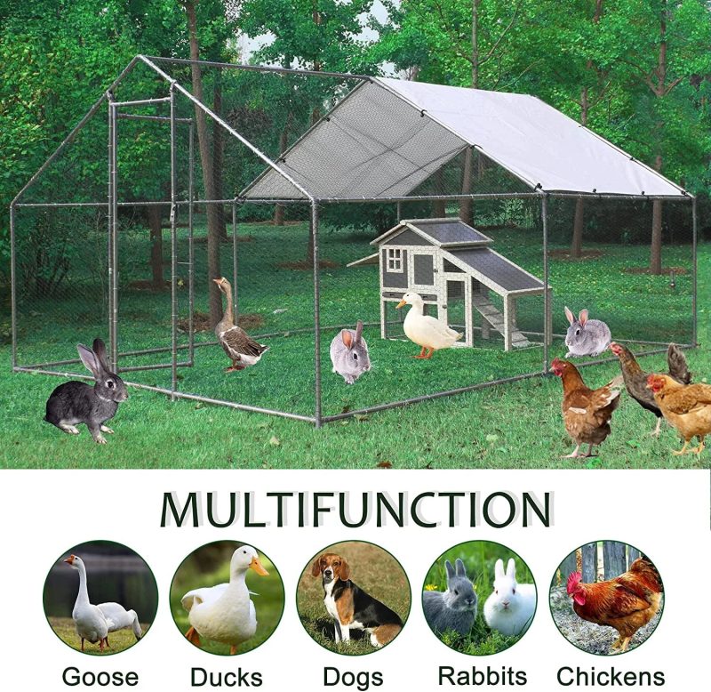 Large Chicken Coop Metal Chicken Runs for Yard, 10' Walk in Chicken Coop Cage Chicken Pen Poultry Cage with Waterproof & Anti-UV Cover Heavy Duty Rabbit Hutch Duck Cage for Outdoor, Backyard and Farm - Image 12