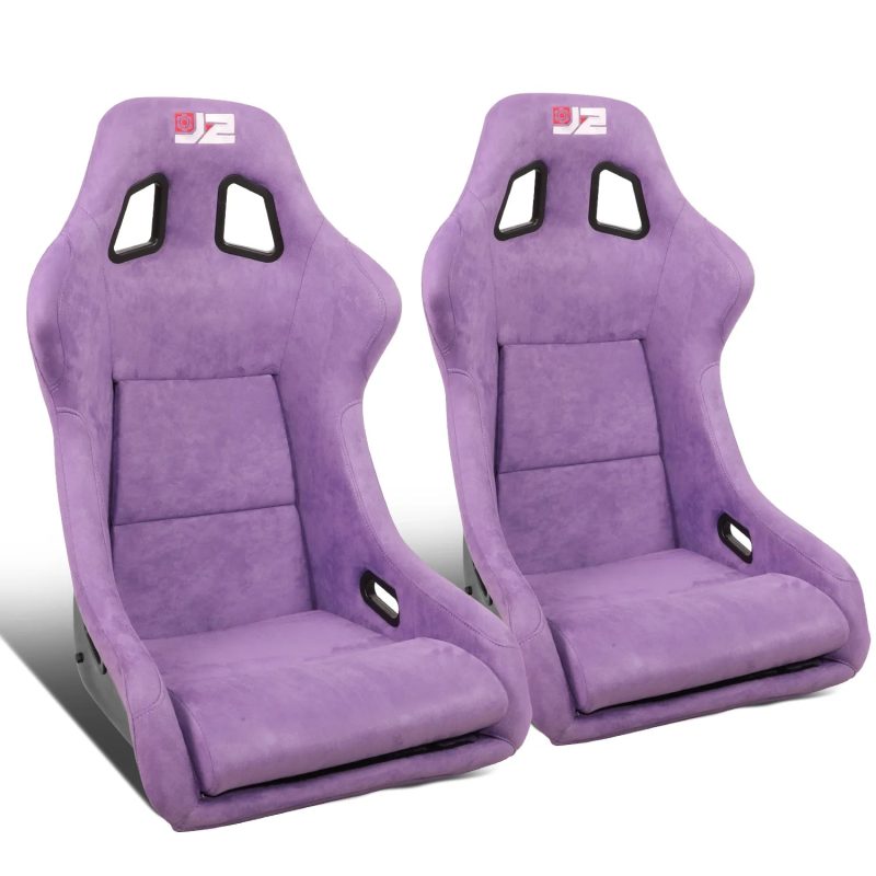 J2 Engineering J2-RS-004-PP Pair Universal Purple Fiberglass Fixed Position Bucket Racing Seats with Sliders Large