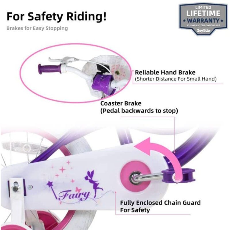 Fairy 16 Inch Kids Bike w/ Training Wheels for Ages 4 to 7, Purple (Open Box) - Image 9