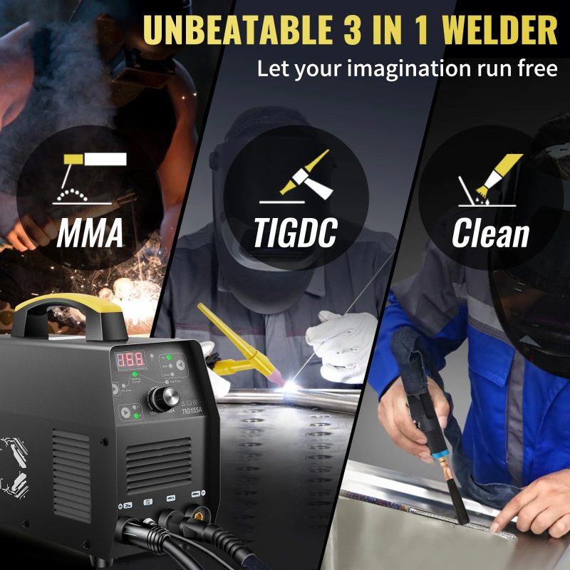 SKYSHALO 155Amp 3 in 1, TIG Welder, 110V High Frequency TIG/Stick/Clean Welding Machine w/ IGBT Inverter, Digital Arc Welder with Torch l, Iron, Mild Steel, Copper, and Nickel - Image 2