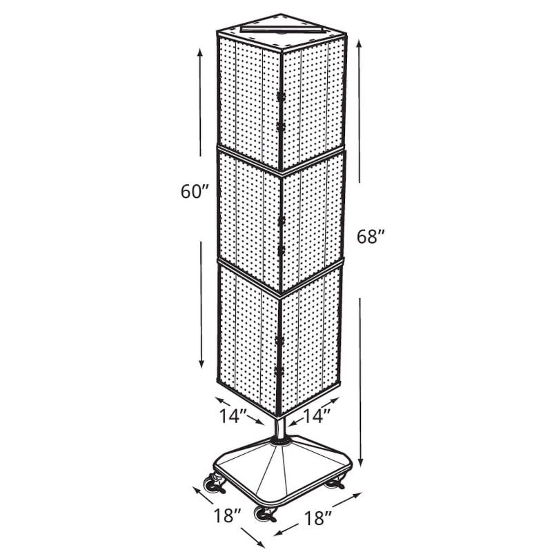 Azar Displays 701465-CLR Clear Four-Sided Pegboard Tower Floor Display on Revolving Wheeled Base. Spinner Rack Stand. Panel Size: 14"W x 60"H - Image 2