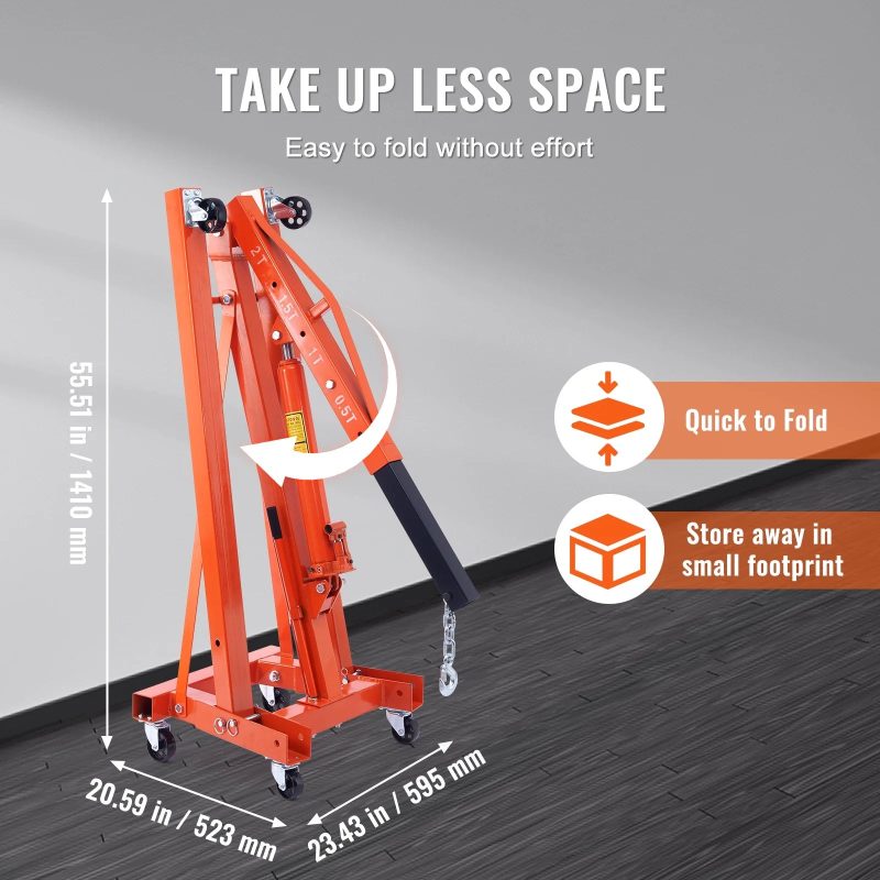 BENTISM 2T Folding Engine Crane Engine Hoist with Level 4400 lbs/2 ton Heavy-Duty Cherry Picker Shop Crane Oldable Engine Crane - Image 6