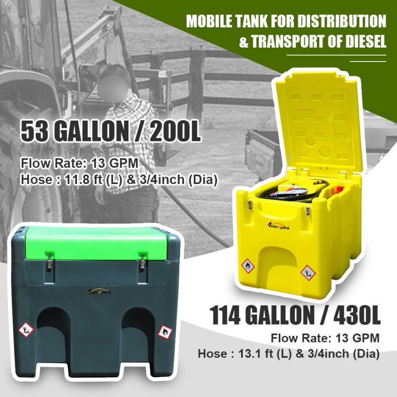 HPDAVV Portable Diesel Fuel Storage Tank 114-Gallon Capacity Set 13 GPM High-Flow Pump with Electric Cable & Alligator Clamps - Image 6