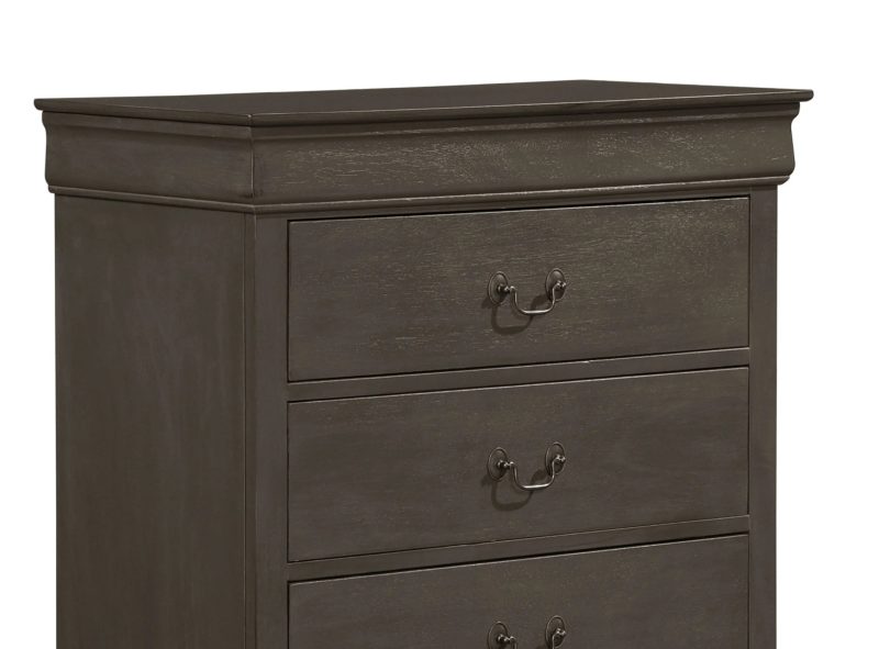 DeeHome Classic Louis Philippe Style Stained Gray Finish 1pc Chest of 5x Drawers Traditional Design Bedroom Furniture - Image 4