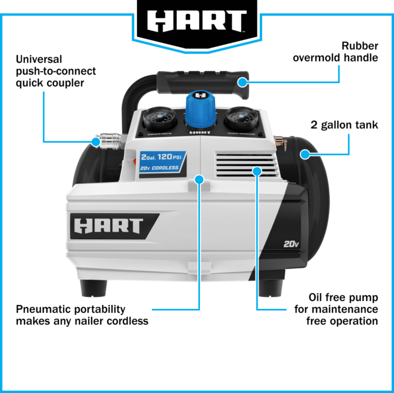 HART 20-Volt 2 Gallon Compressor Kit, (1) 4Ah Lithium-Ion Battery - Image 6