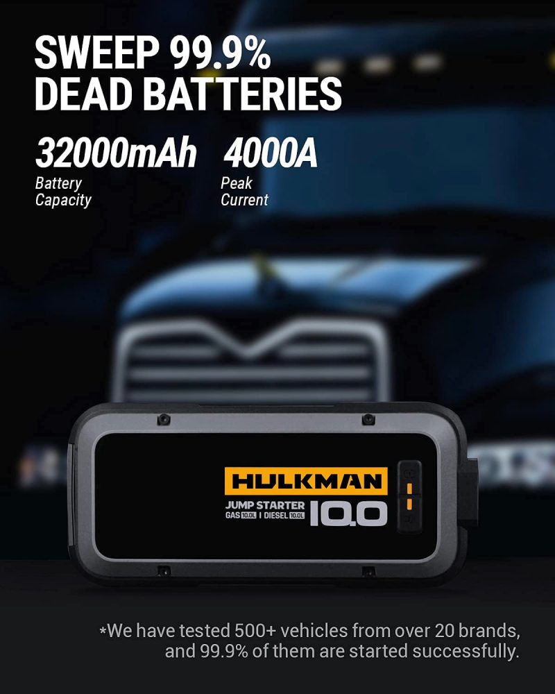 HULKMAN Alpha100 Jump Starter 4000 Amp 32000mAh Car Starter with -40℉ Start Tech PD 65W Lithium Portable Car Battery Booster Pack for up to 10L Gas and 10L Diesel Engines - Image 3