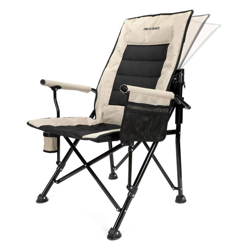 REALEAD Oversized Camping Chairs - Heavy Duty Folding Chair for Outside Support 400 LBS - Padded High Back Camp Chair with Lumbar Back Support - Portable Outdoor Lawn Chairs