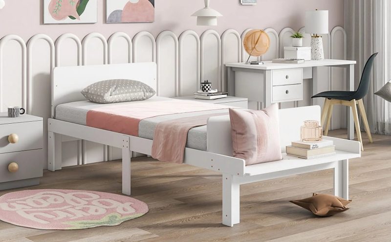 Create a chic and cozy bedroom look with this stylish and elegant white twin bed featuring a footboard bench for added comfort - perfect for enhancing the style and comfort of your bedroo - Image 7