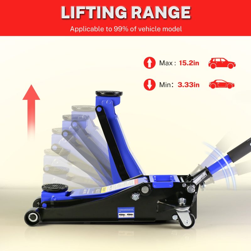 Seizeen Low Profile Floor Jack, 3 Ton(6600 lbs) Trolley Jack Dual Lift Pump, Quick Lift 3.3''-19.7'', Heavy-Duty Steel Jack with 52''L Extended Handle, Car Jack w/Wheels, Rubber Saddle - Image 6