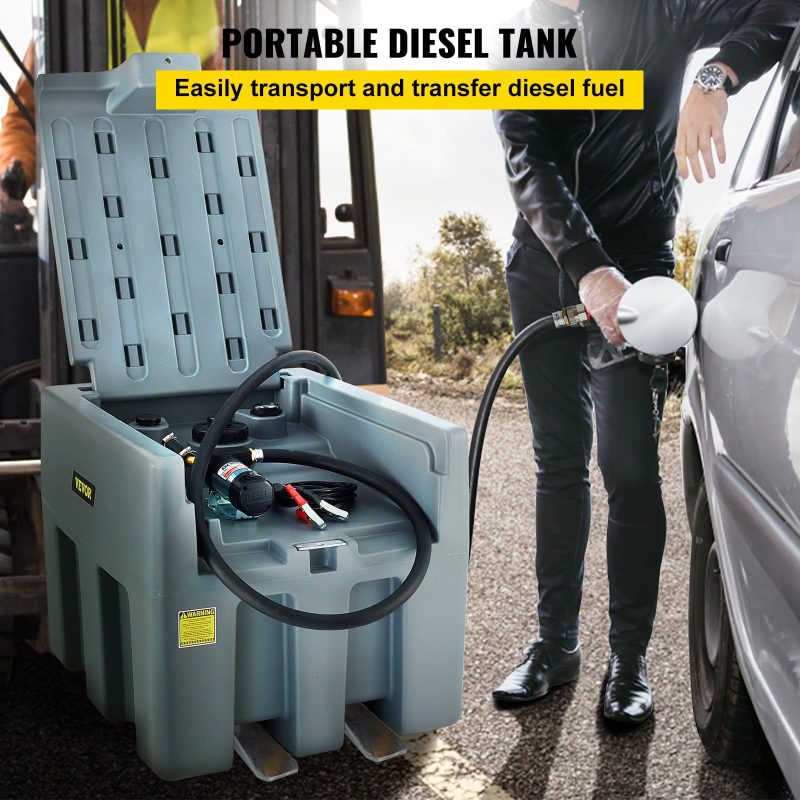 VEVOR Portable Diesel Tank, 58 Gallon Capacity, Diesel Fuel Tank with 12V Electric Transfer Pump, Polyethylene Diesel Transfer Tank for Easy Fuel Transportation, Gary - Image 2