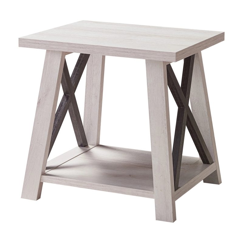 Side Table, End Table Wood Nightstand X Design Legs Bottom Storage Space Table - Image 3