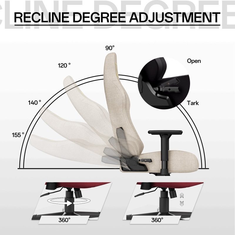 Bigzzia Gaming Chair, High Back Ergonomic Computer Chair with 3D Armrests for Adult, Height Adjustable Game Chair with 360°-Swivel Seat, Beige - Image 5