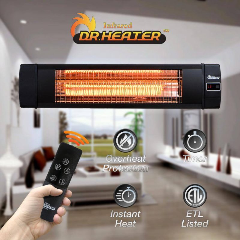 Dr Infrared Heater 1500-Watt Electric Carbon Infrared Space Heater Indoor Outdoor Patio Garage Wall or Ceiling Mount with Remote Black DR-238 - Image 2