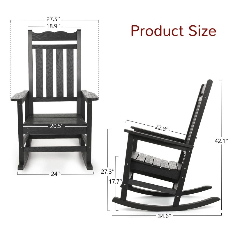 Stoog All-Weather Patio Rocking Chair with 400 lbs Weight Capacity, Oversized Porch Rocker Chair, for Backyard, Fire Pit, Lawn, Garden, Outdoor and Indoor, Black - Image 2