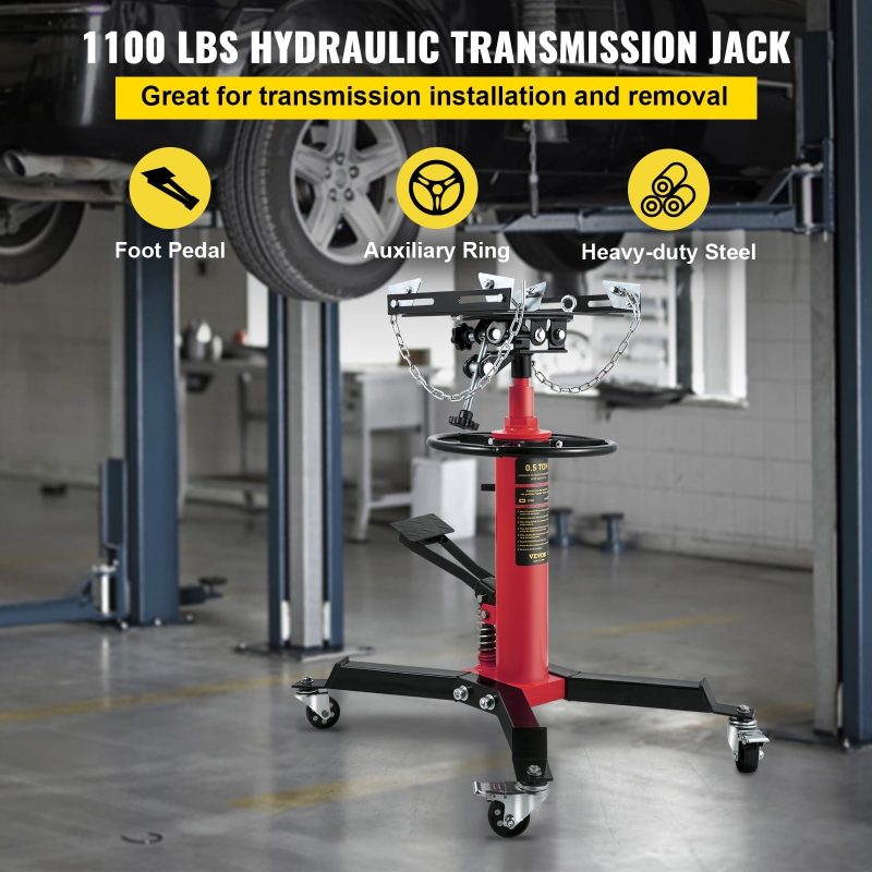 VEVOR Transmission Jack 1100 lbs 2-Stage Hydraulic High Lift Vertical Telescopic,Red - Image 2